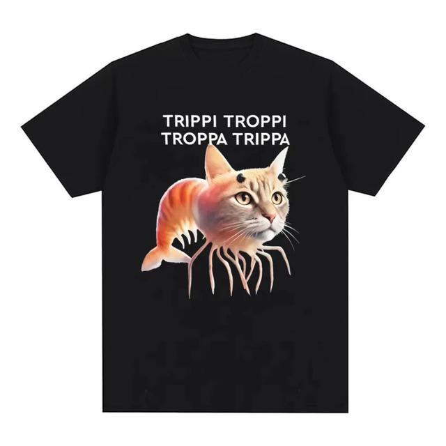 Trippy Cat Shrimp Print T-Shirt