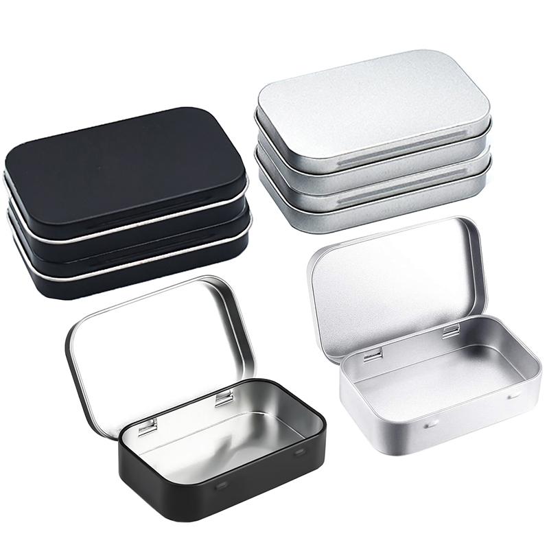 1 st Rektangulär Tom Mini Plåtburk Tennplåt Tryckgodis Pillerfodral Behållare Burk Gångjärnsförsedda Behållare Metall Liten Organizer Förvaringslåda