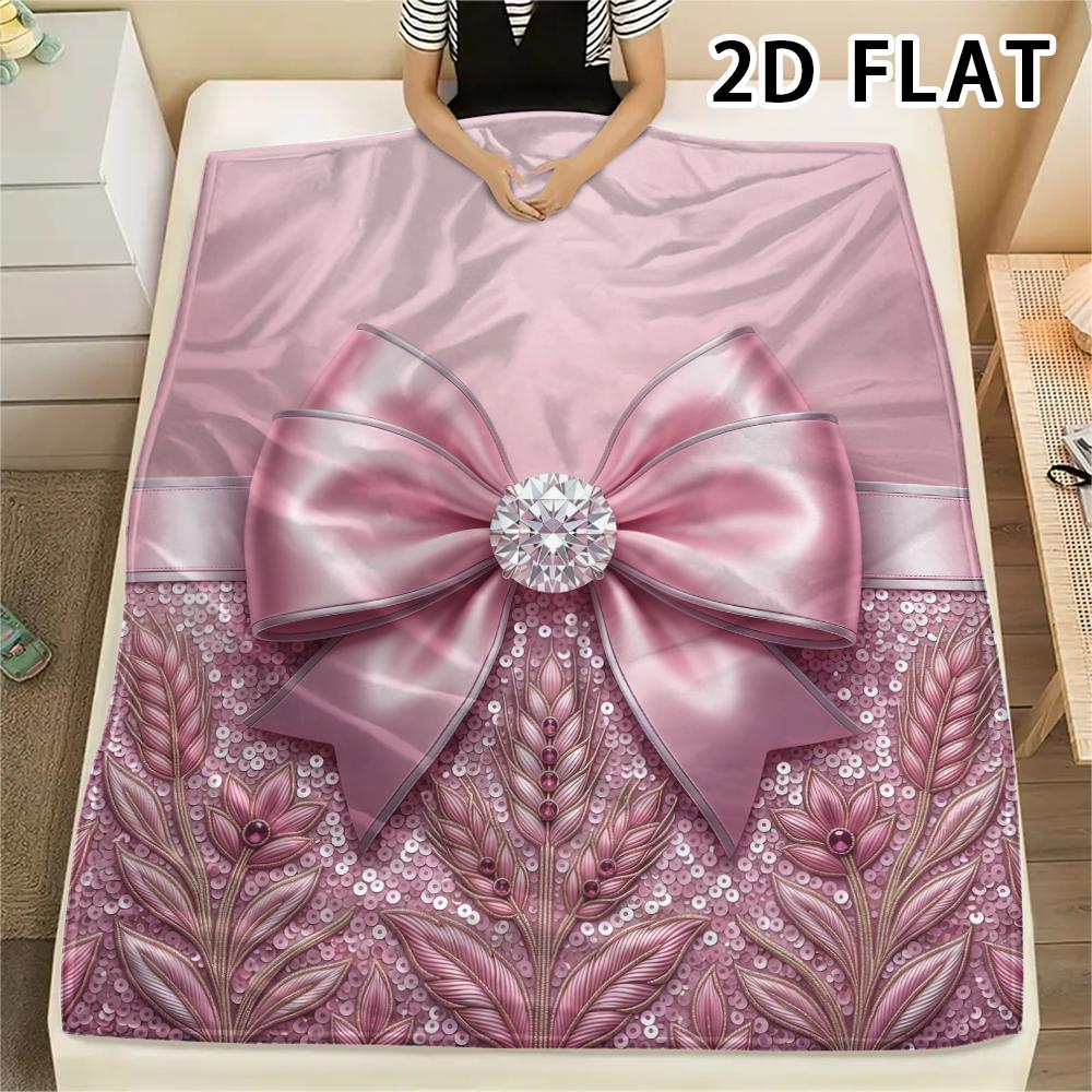 1Pc 2D FLAT Luxury Bow Print Flannel Blanket,High quality Comfortable for All Seasons,Home Decor,Warmth and Comfort,Perfect for Christmas Gifts