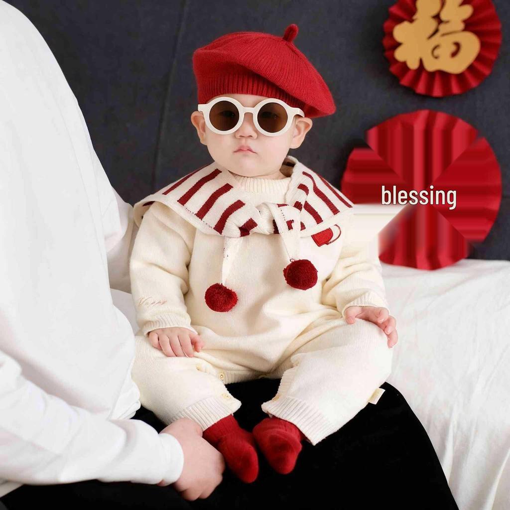 Full Moon Winter Infant Jumpsuit: Cozy 100-Day Outfit for 1-Year-Olds - New Year Visiting and Crawling Clothes for Babies