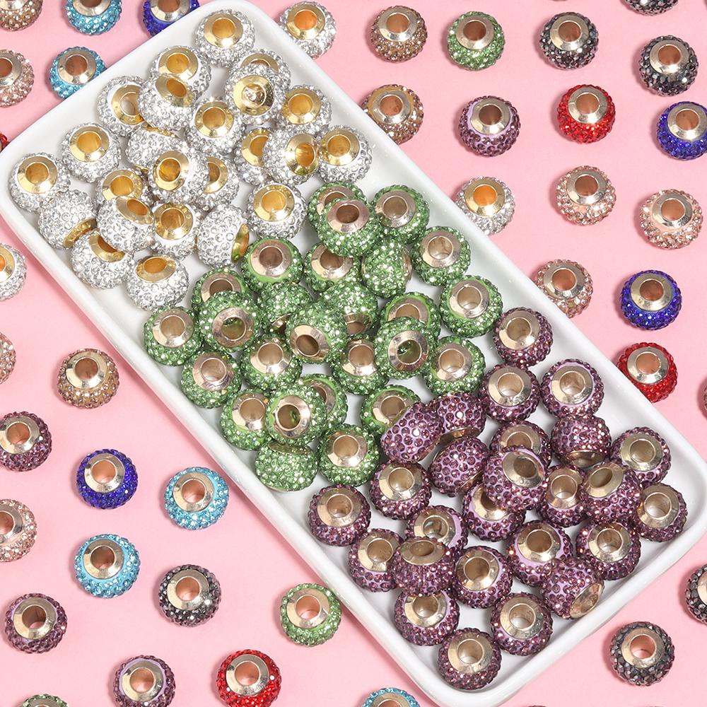 10pcs/lot 14mm Shambhala Rhinestone Beads Colorful Big Hole Loose Spacer Beads For DIY Charms Bracelet Necklace Jewelry Supplies