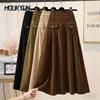 Winter Cord Cord Cordhose Elastisch Hohe Taille Damen Lange Röcke Koreanische Mode Locker A-Linie Dehnbar Einfarbig Rock