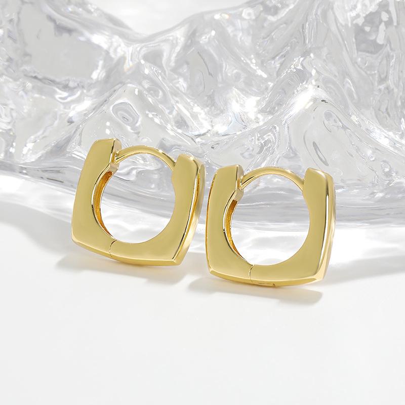 Glossy Plain Circle U-shaped Simple and High-end Geometric Cool Style Square Earrings
