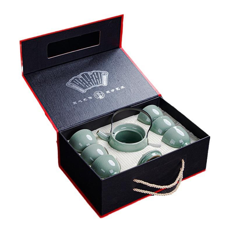 Ceramic Kung Fu Tea Set Gift Business Gift Set Ge Kiln Ru Kiln One Pot Six Cups Gift Box Set