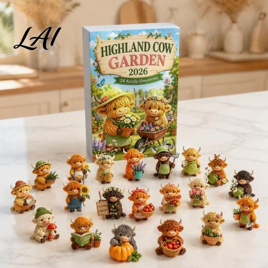 Indoor Festive Decorations Highland Cow Garden Advent Calendar 2026 24 Day Christmas Countdown with 2D Cute Animal Hanging Decor Acrylic Collectible