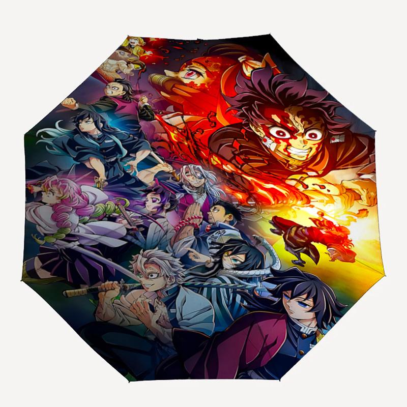 1pc Creative Anime Demon Slayer Character Pattern Automatic Umbrella is Fashionable and Good-Looking, a Portable 3-Fold Umbrella, Suitable f
