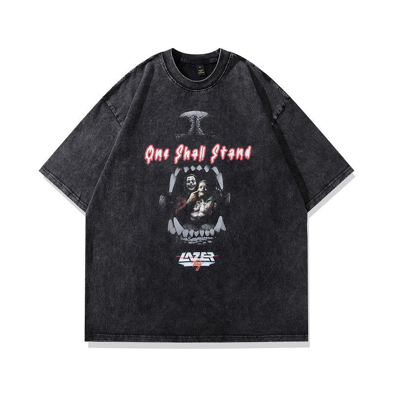 Guochao Gewaschenes Altes Animations-T-Shirt Kurzarm Herren und Damen Amerikanischer Retro Street Hip-Hop Trendiges Paar Halbarm
