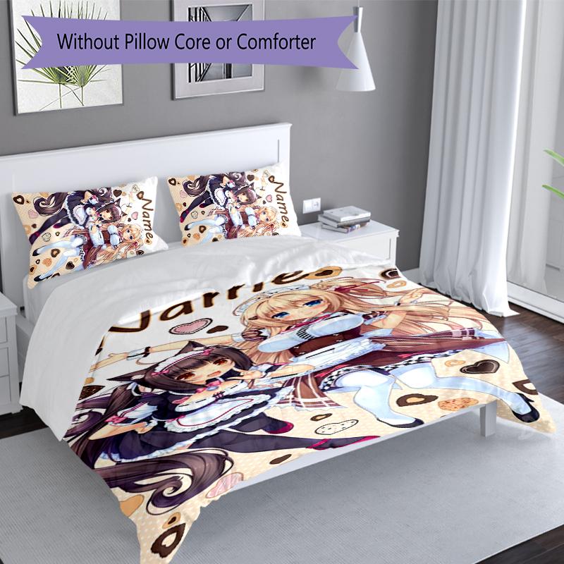 3pcs Custom Name Nekopara Set,Includes 1 Duvet Cover and 2 Pillowcases,All-season Bedroom Decor