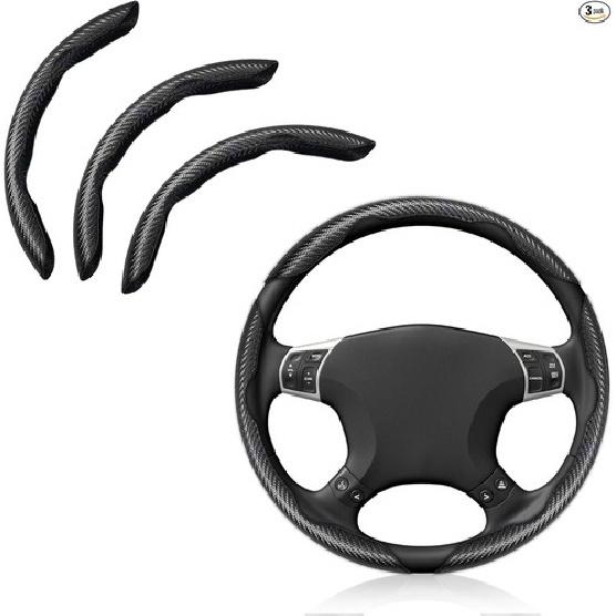 Carbon Fiber Steering Wheel Cover - 3PC Universal Non Slip Matte Black-3PC