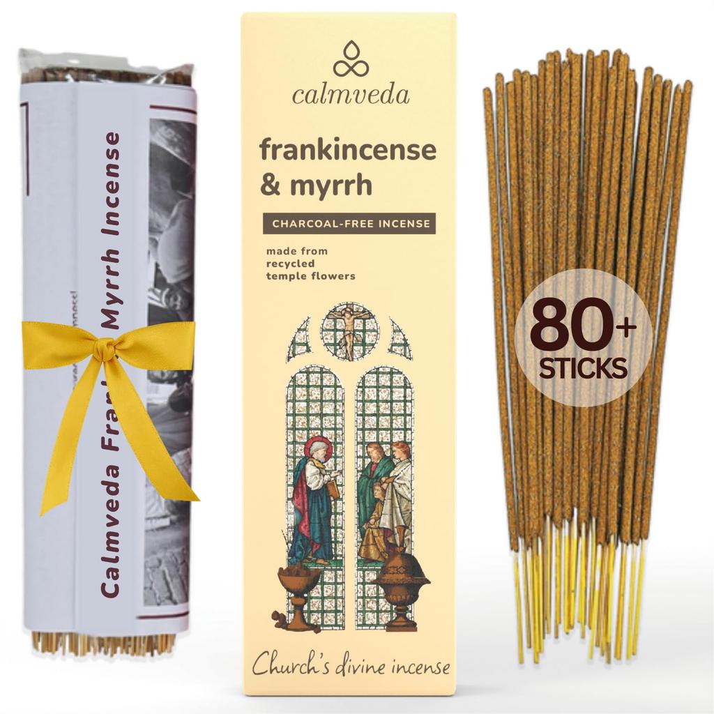 Calmveda Church Frankincense and Myrrh Incense - 80 Sticks, Charcoal Free
