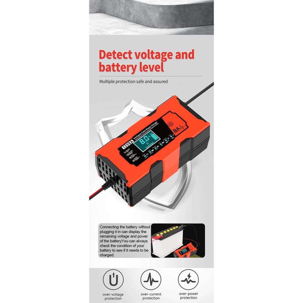 Smart 12V 8A Car Battery Charger Pulse Repair Quick Charge for Auto Moto AGM GEL WET Lead Acid LiFePO4 Battery Charging