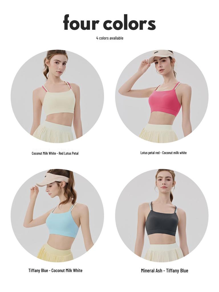 Women's Color-Block Yoga Bra: Two-Shoulder Strap, Fixed Pads, Bare-Back Design, Quick-Dry, Moisture-Wicking.