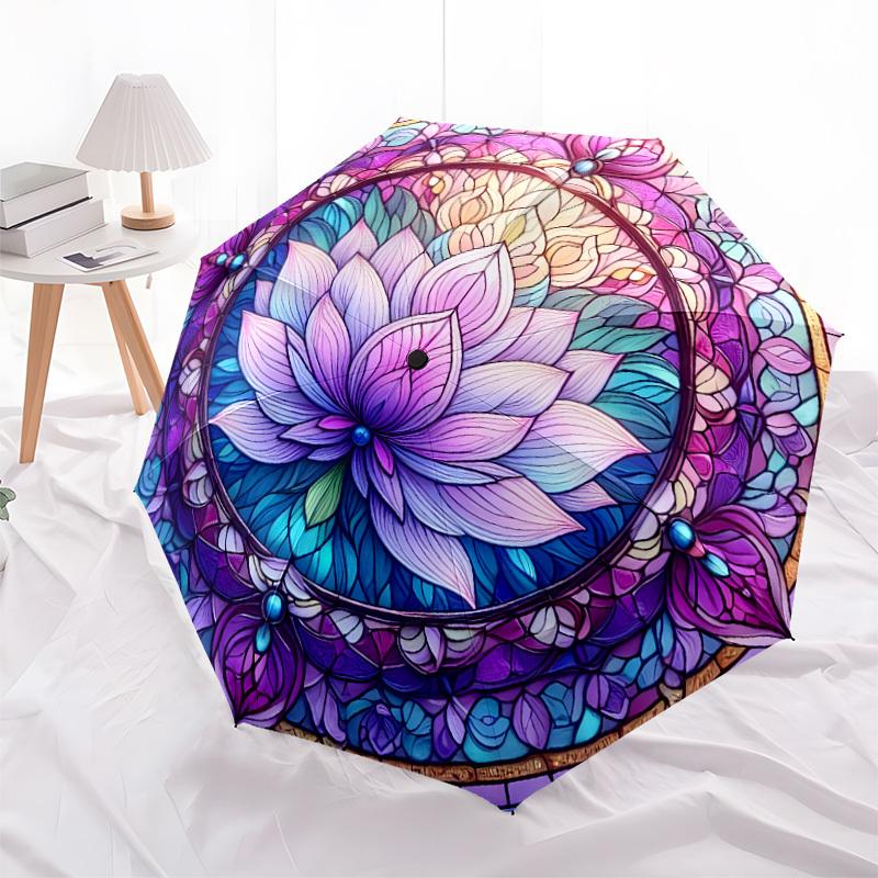 1pc Lotus Mandala Artwork Umbrella with Plastic Handle,Suitable for All Seasons Home Travel Outdoor UmbrellaDD1054