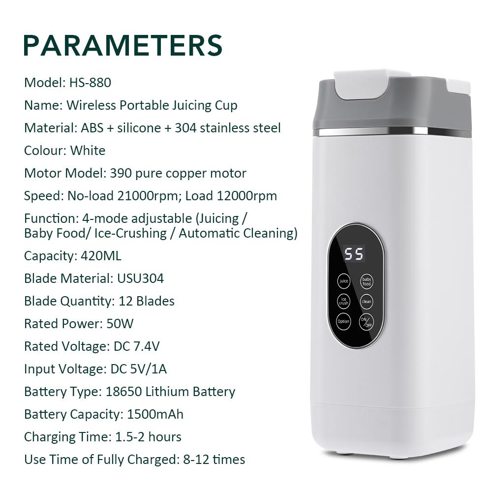 Portable Juicing Cup Cordless Ice/Fruit Juicer 12 Blades Electric Shaker Bottle USB Rechargeable for Home Sports Outdoor