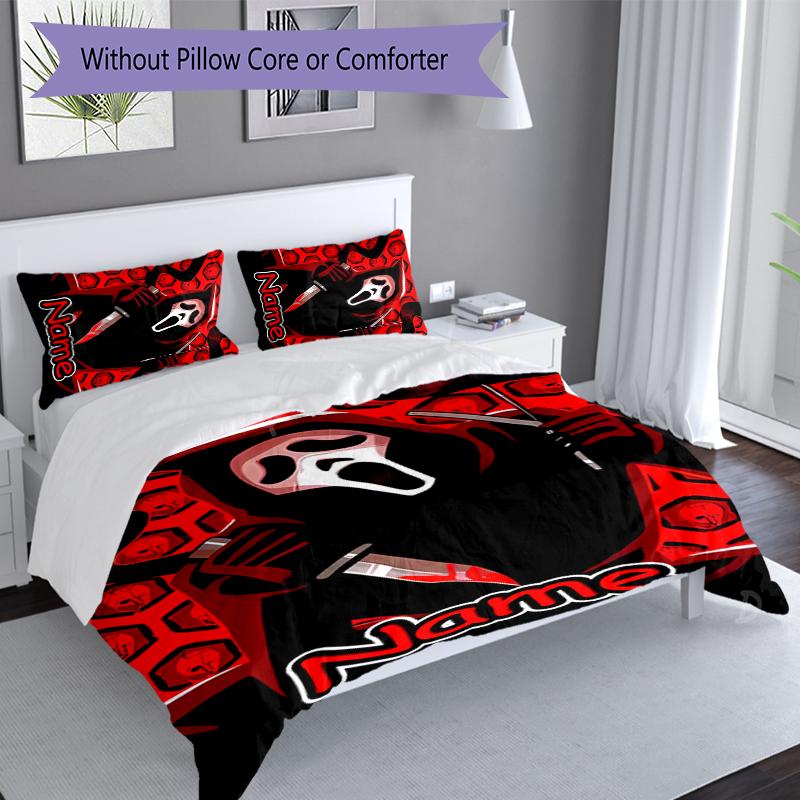 3pcs Custom Name Ghostface Set,Includes 1 Duvet Cover and 2 Pillowcases,All-season Bedroom Decor