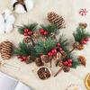 10pcs Festive Artificial Pine Picks with Red Berries Pinecones Americana Style Faux Pine Needle Sprigs for DIY Christmas Wreaths.