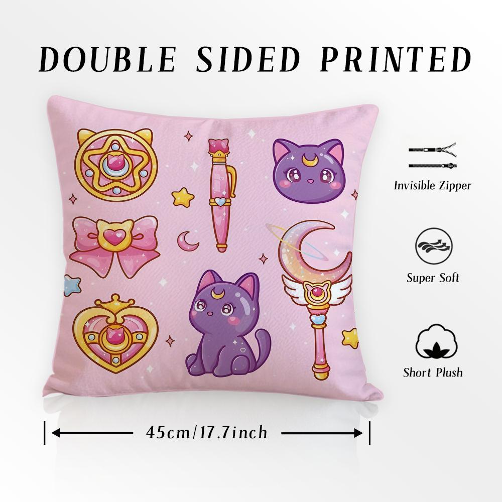 

S-SAILOR Аниме M-MOON Наволочка Наволочка Клещ-пылевой клещ Подушка Невидимая молния Шелковистый короткий плюш Подушка для дивана Чехол 16x16Inch