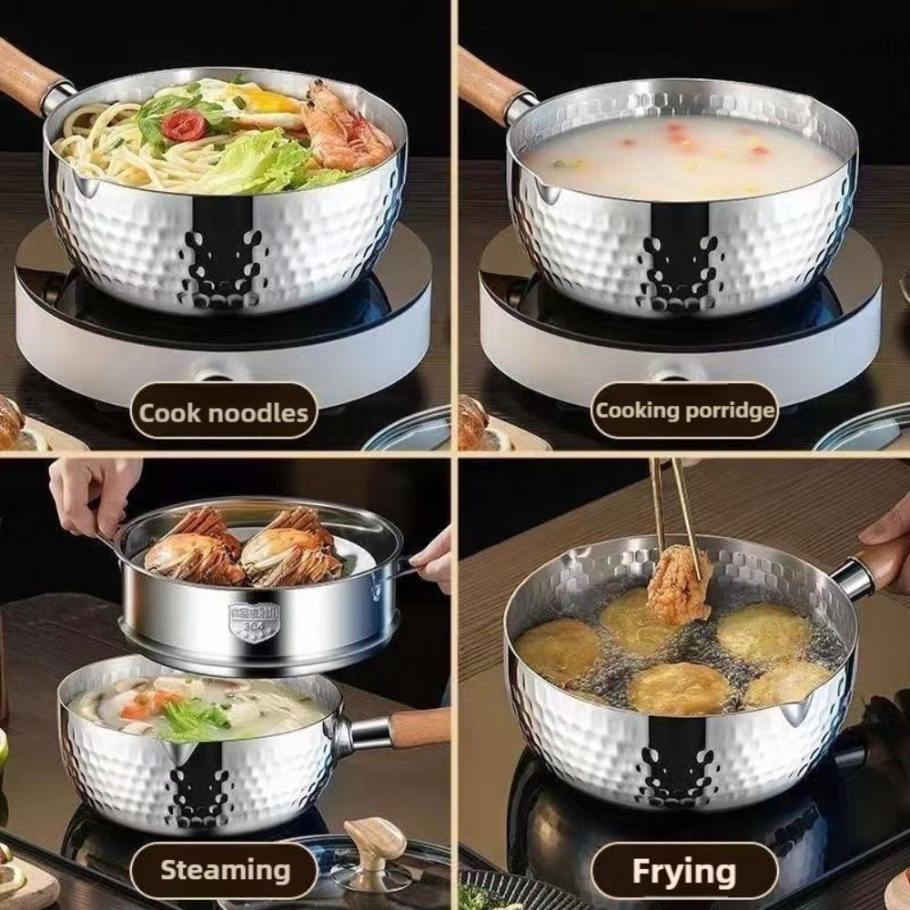 Stainless Steel Yukihira Pan Yukihira Saucepan with Lid Yukihira Pot with Hook Japanese Milk Pot Sauce Pot Cooking Pot