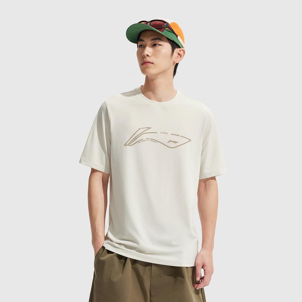 Li Ning Comfortable Simple Round Neck Pullover Casual Sports Short Sleeve T-Shirt Men Tops Silver-Gray ATSV267-4