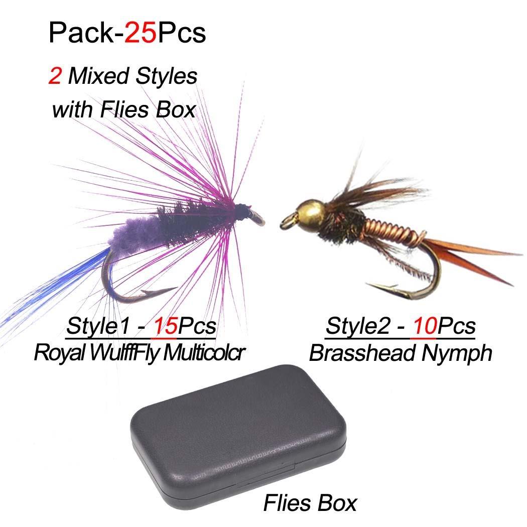 

25 шт./кор. влажные/сухие приманки для ловли мух нахлыстом для форели, стальноголовой рыбы и других пресноводных рыб, приманка для искусственных насекомых отлично подходит для разведки 2 Mixed Styles/25Pcs