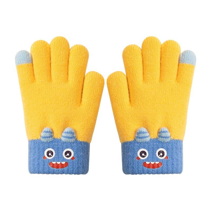 Children's gloves - winter primary school boys and girls warm cycling windproof velvet baby knitted five-finger gloves