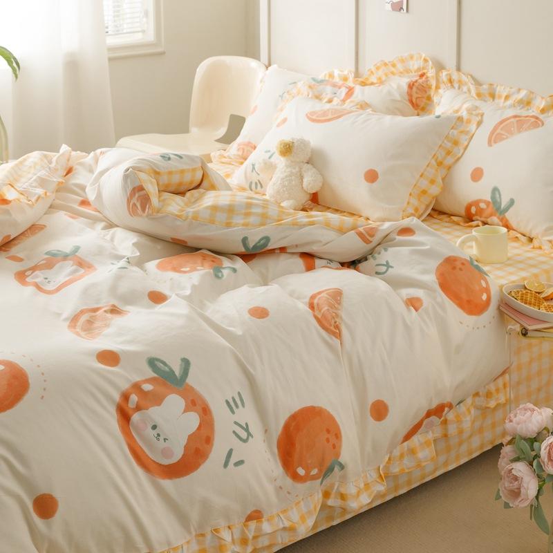 Księżniczka styl kwiatowy czysta bawełna mały świeży czteroczęściowy zestaw koronkowy prześcieradło poszwa na kołdrę prześcieradło z gumką łóżko trzyczęściowa poszwa na kołdrę