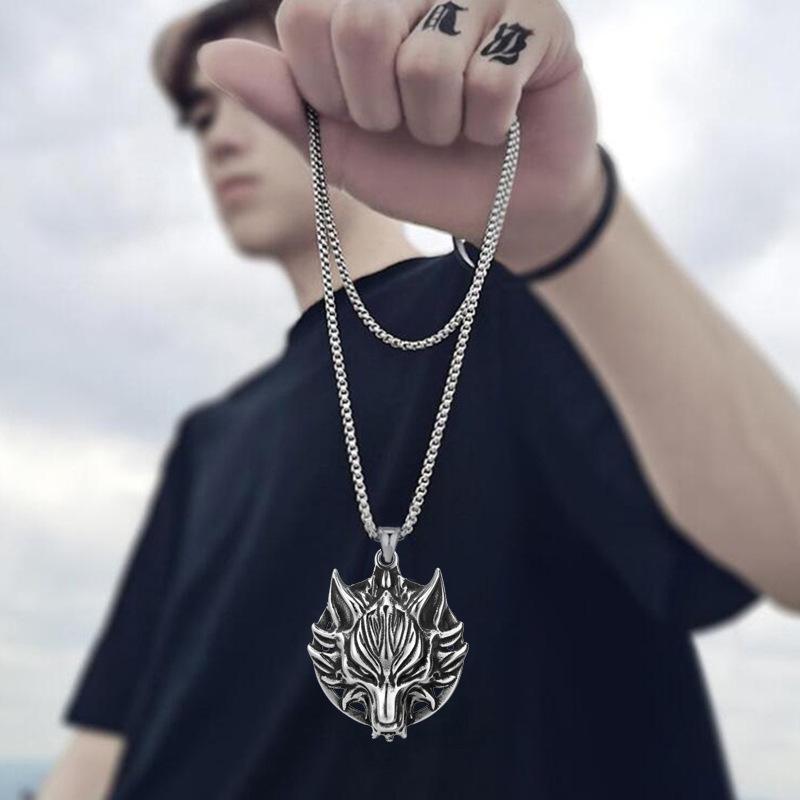 European and American Fashion Wolf Head Personalized Domineering Necklace Punk Male Trend Wolf Totem Pendant