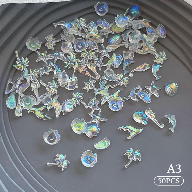 50Pcs Mix Ocean Series Pearl Shell  Starfish Jewelry Flash Nail Art Decorations Nails Accessories Charms Supplies