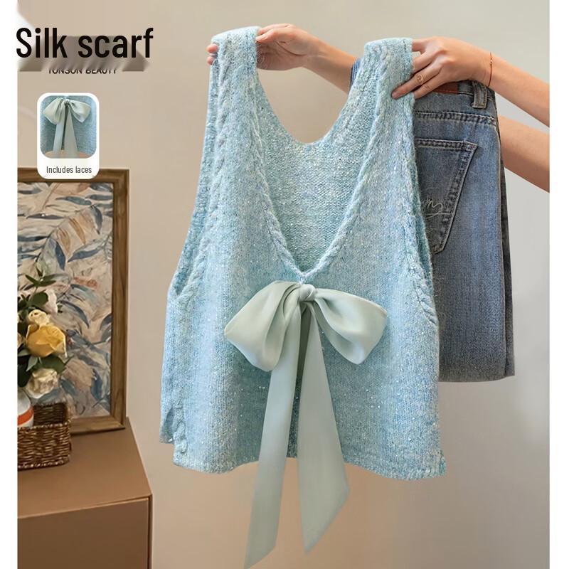 Women s V-Neck Sequin Knit Vest One Size