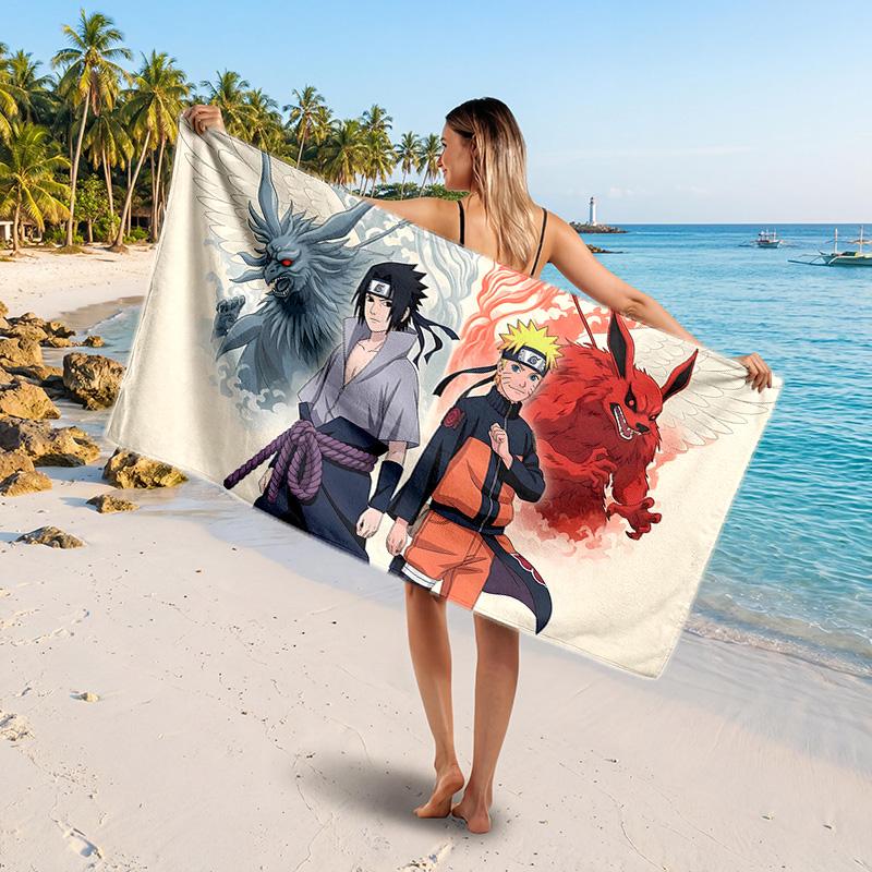 Naruto Printed Swim Towel, Portable Water Absorbent Towel for Beach Camping Daily Bathroom Use