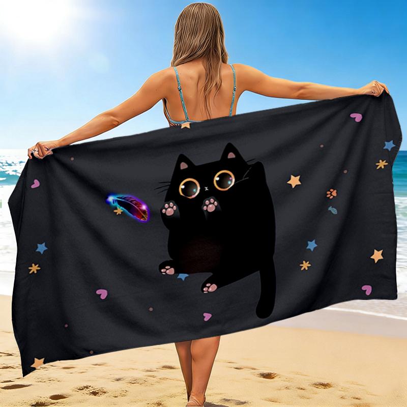 1Pc Space Cat Adventure Beach Towel, Quick Dry, Multi-Use for Beach Pool Gym Yoga Home Travel, Christmas, Halloween, Xmas Gift M928383