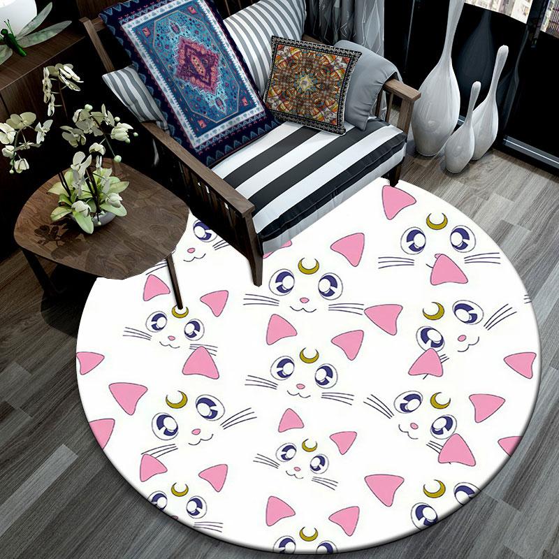 Sailor Moon5,Round Area Rug,Carpet Rug for Living Room Bedroom Sofa Playroom Decor,Non-slip Floor Mat