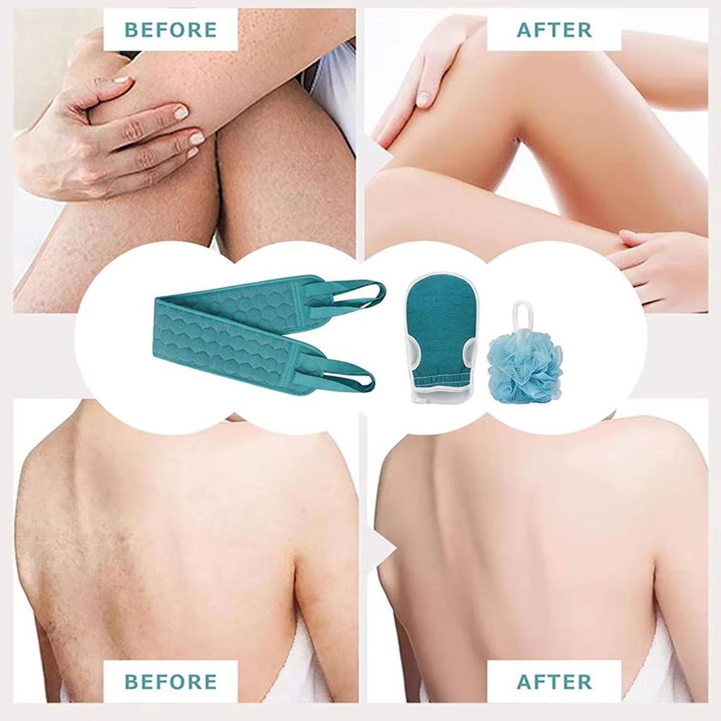 Set Esfoliante per il Corpo - Include Raschietto per la Schiena, Guanto da Bagno e Spugna Loofah per Doccia