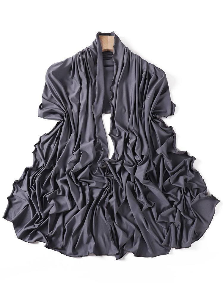 Luxury Wavy Edge Jersey Hijab for Women Solid Color Milk Silk Scarf Headscarf Autumn Shawl Stretchy Chiffon Scarf Ramanda