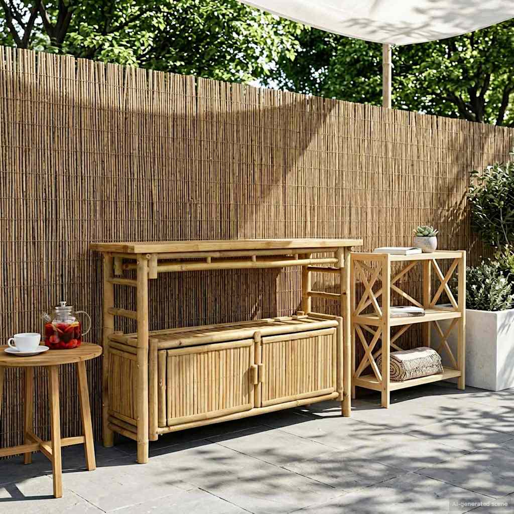 Bamboo Console Table with Shelf and Door Natural Color 110 X 35 X 75 Cm