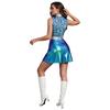 Womens Disco Sleeveless Back Invisible Zipper Printed Bodice Side Slit Metallic Dress