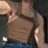 Men Summer Vest Square Neck Sleeveless Solid Color Slim Fit Elastic Sports Casual Breathable Summer Bottoming Shirt Male Clothes