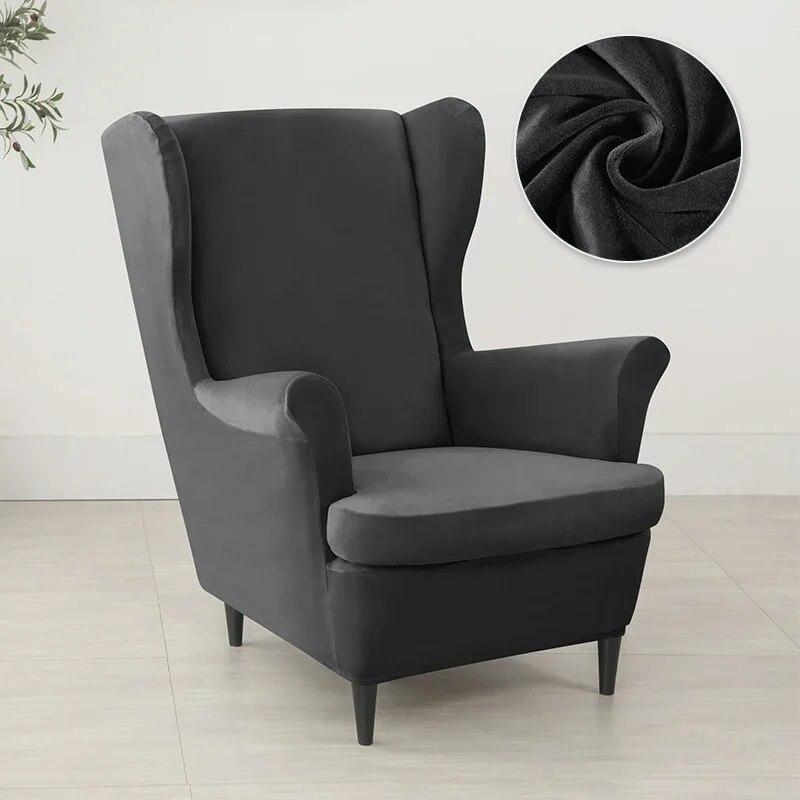 Nordic Solid Color Wing Chair Cover Velvet Stretch Armchair Covers Removable Relax Sofa Slipcovers with Seat Cushion Slipcover
