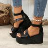 Fashion Summer New Slope Heel Sandals Women's Round Head Open Toe Bag with Back Zipper Thick Sole Anti-slip Wear-resistant High Heels
