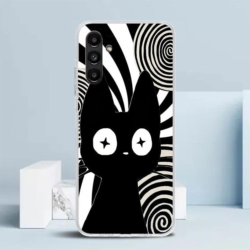Cartoon Cute Black Cat Phone Case For Samsung Galaxy A17 A37 A57 A16 A15 A14 A13 A56 A55 A54 A53 A36 A35 A34 A33 A26 A25 A24 A23