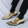 Britain Men's Pointed Black Gold Rivet Casual Dress Homecoming Shoes Rock Punk Loafers Formal Wedding Footwear Zapatos Hombre