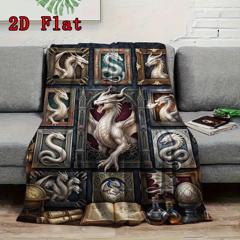 Dragon Legacy Manuscript 2D Flat Pattern Flannel Blanket, High Quality All Seasons, Home Decor, Warmth and Comfort, Perfect for Christmas Gifts.