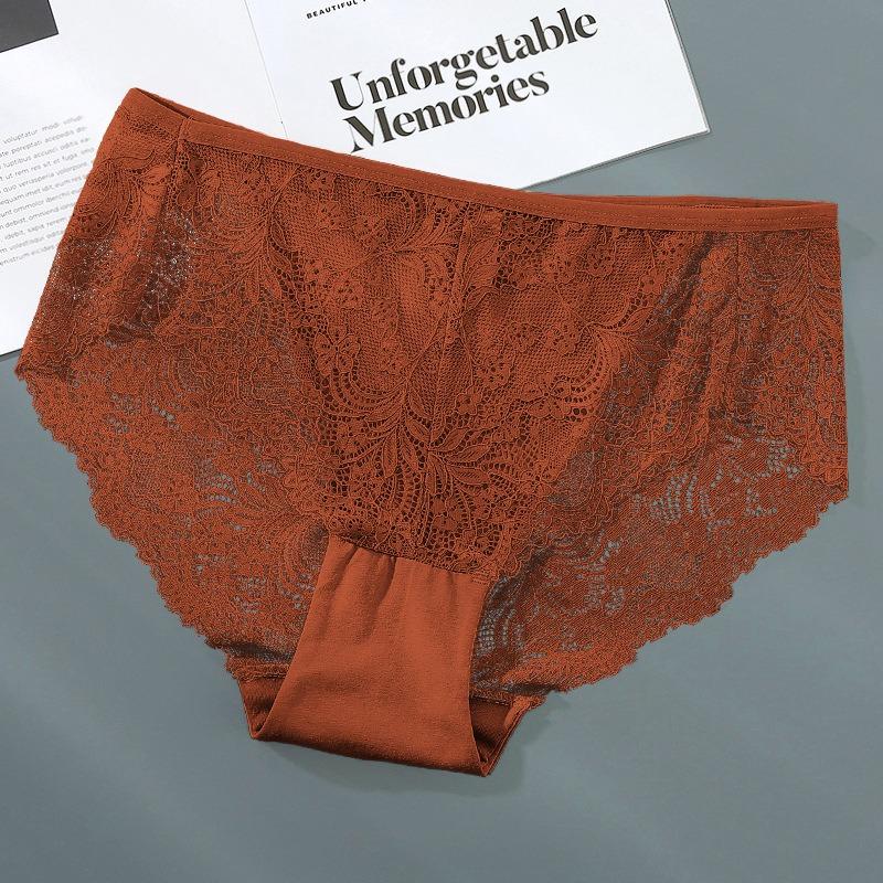 Tamanho grande triângulo para mulheres renda gelo seda sem costura roupa íntima algodão puro médio alcance, calcinha cintura média