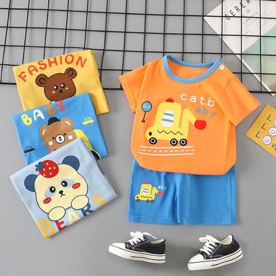 Sommer-Bekleidungsset für Jungen mit Print, Baumwoll-T-Shirts mit kurzen Ärmeln und Shorts, 2-teiliges atmungsaktives Outfit für Mädchen