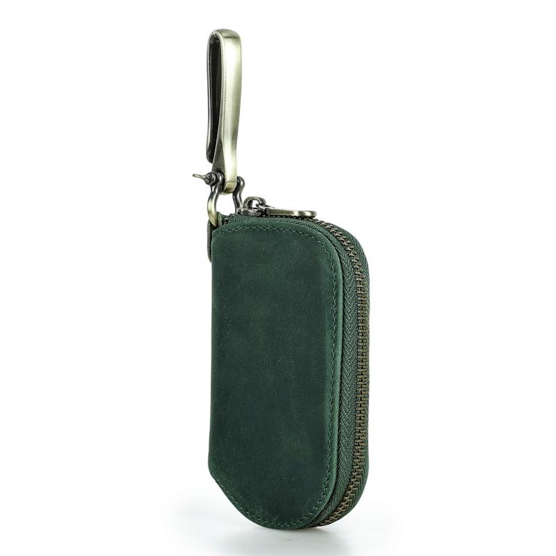 

Black Angel Retro Crazy Horse Leather Car Key Holder with Zipper and Hook темно-зелений колір