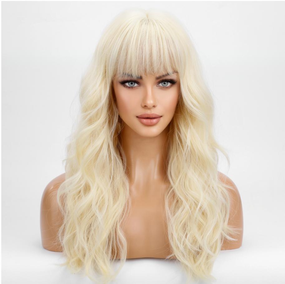 BLONDE UNICORN Long Wavy Curly Wigs Light Golden Brown Synthetic Wig with Bangs for Women Daily Cosplay Heat Resistant …