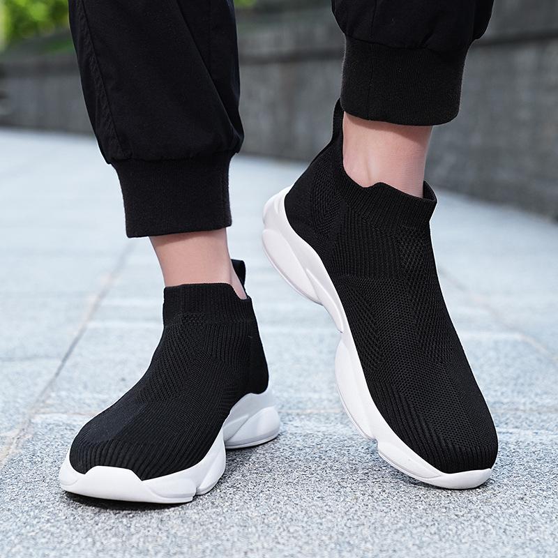 Plus-Size High-Top Stretch Sock Sneakers: Men's Slip-On Casual Flyknit Running Shoes
