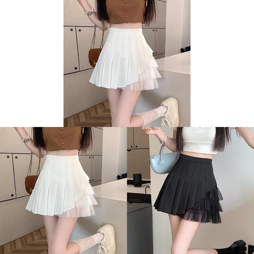 Polyester Pleated Mini Skirt For Women With Mesh Fabric Summer Fashion For Streetwear