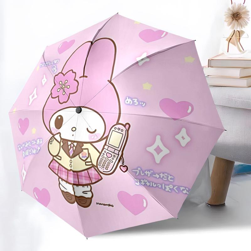 

1pc My Melody Automatic Folding Umbrella - Cute Pink Design with Hearts, Stars, and Cherry Blossoms - Perfect for Fans, Travel, Daily Use, and Gifts.H