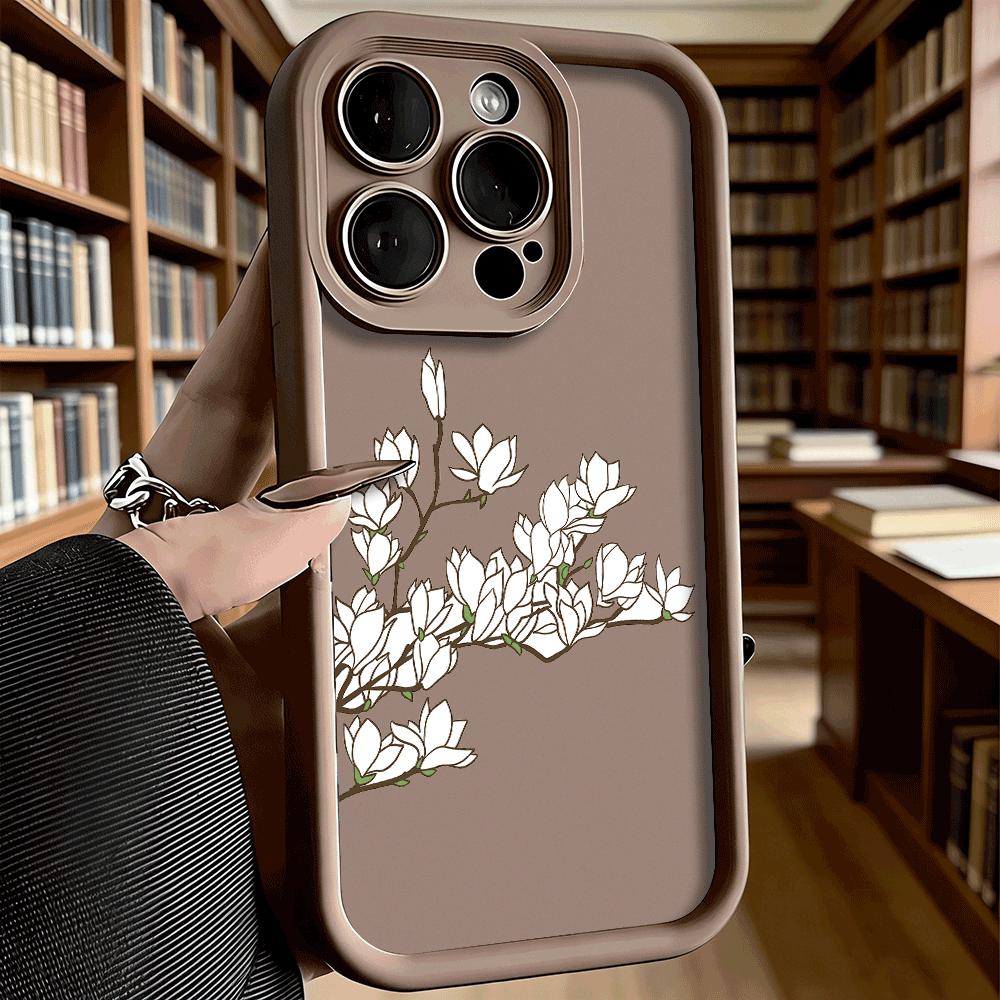 Line Art Magnolia Blossoms Soft TPU Phone Case for iPhone 17 16 15 14 13 12 11 Pro Max Plus Shockproof Anti-Slip Cover